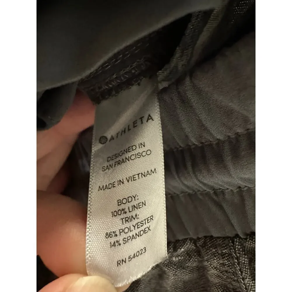 Athleta Linen Pants Drawstring Waist Gray Women 10 Lounge Athleisure Light Comfy